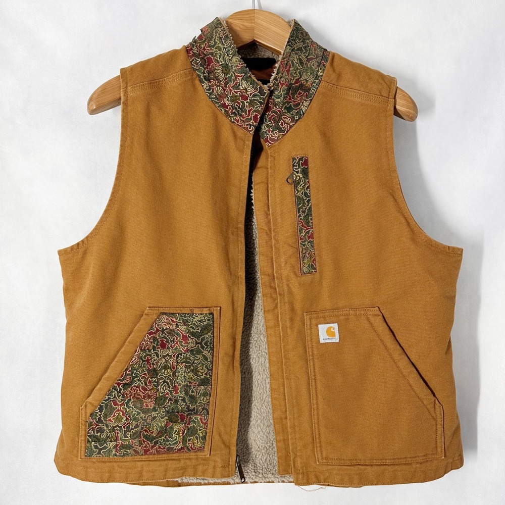 Carhartt Fleece Lined Vest Upcycled Reworked Tapestry Womens Size Large